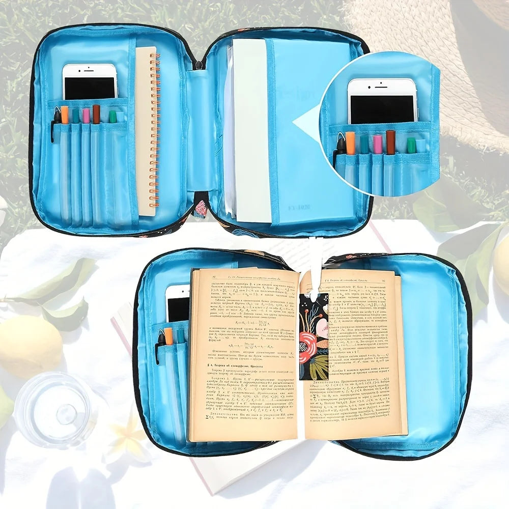 ALL GLORY Soft Handle Blue Floral Design Saying God Is Within Her She Will Not Fall Psalms 46: 5Metal Zippered Internal Pockets Nylon Fabric Polyester Lining Religious Items Bible Cover Cases/Colors-Various Floral Patterns