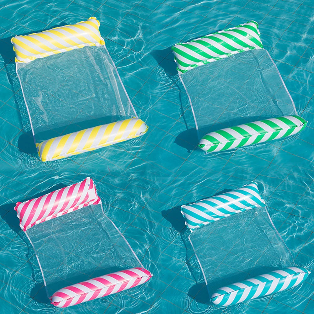 SHUNMAII Inflatable Floating Striped Blue-Green-White Foldable Clear Nylon Net Pool Chair Loungers Rafts