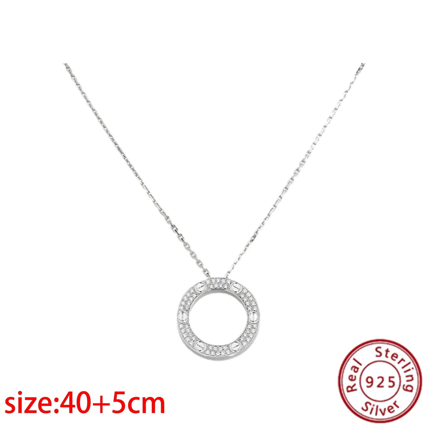 No-EN-Name-Null Adult Women Sterling Silver-Gold Plated Metal Zircon Clear White Diamond Stones Round O-Shaped Fine Imitation Chain Pendant Necklaces/Colors-Gold-Silver/Geometric/Clear/White/Rose Gold