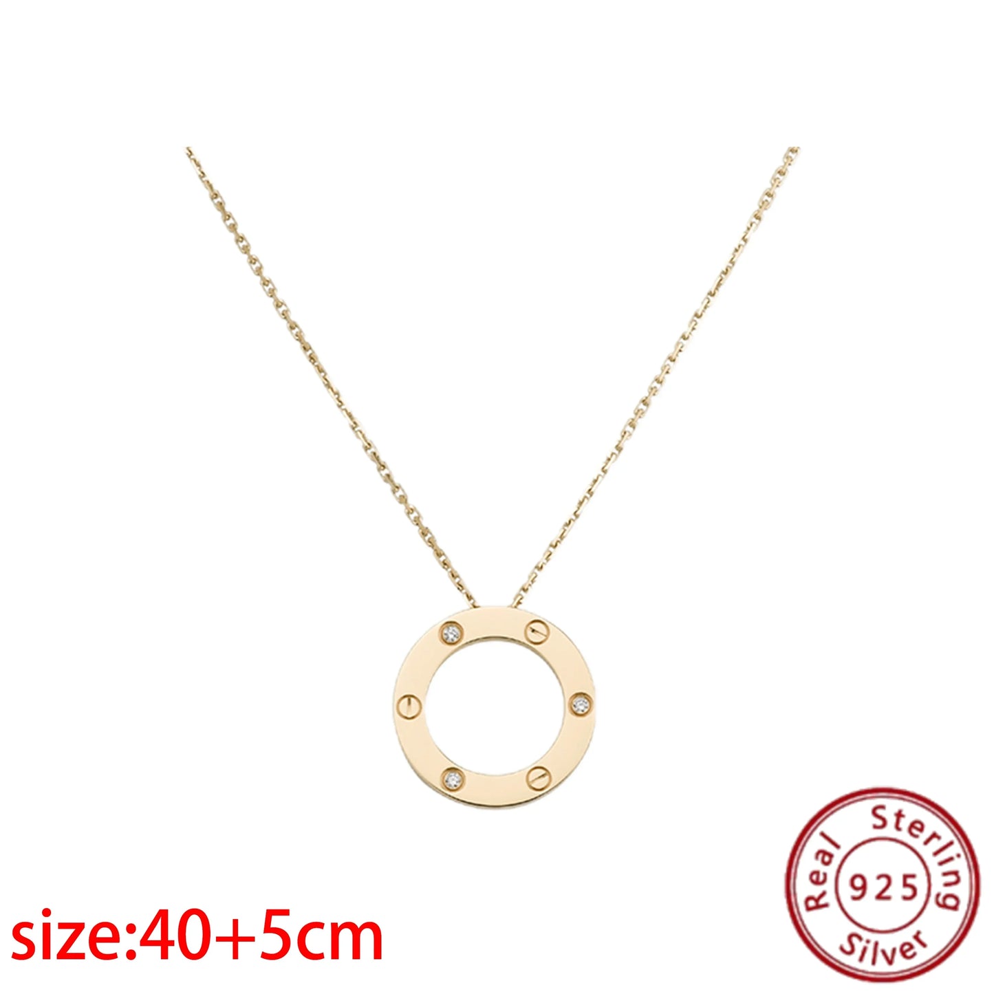 No-EN-Name-Null Adult Women Sterling Silver-Gold Plated Metal Zircon Clear White Diamond Stones Round O-Shaped Fine Imitation Chain Pendant Necklaces/Colors-Gold-Silver/Geometric/Clear/White/Rose Gold