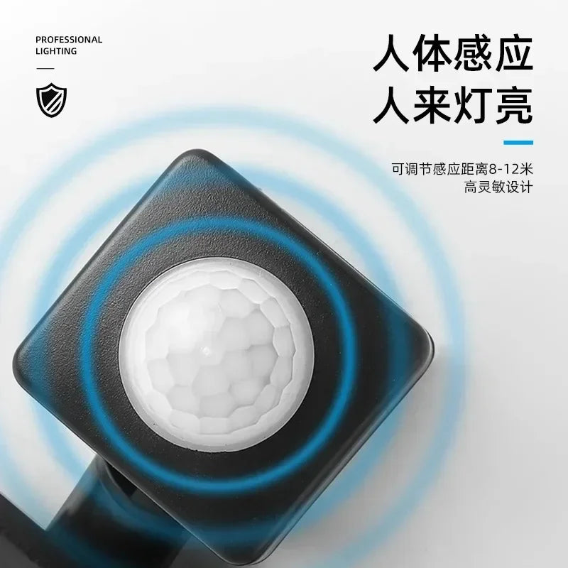 HUANJI Outdoor Modern Black-White Square Aluminum Metal Body Integrated Smart Motion Sensor Cool White LED Wall-Mounted Flood-Spot Lights/LED Bulbs Included