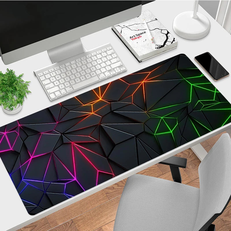 XXL Large Rectangle Black Background Geometric Pattern High-Density Fabric Science-Sci-Fi Printed Non-Slip Rubber Base Stitched Edges Gaming Mouse Pads