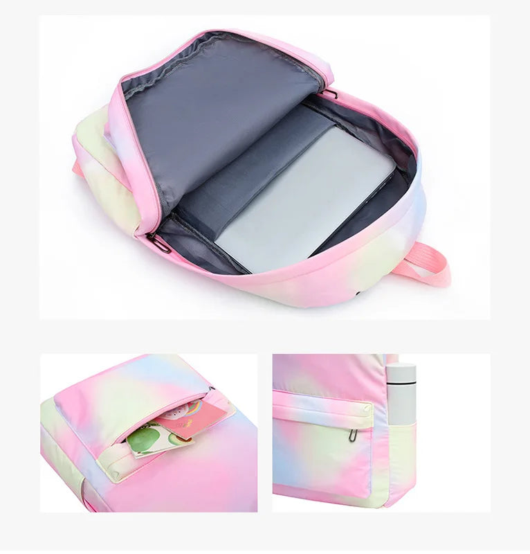 Disney Kids Cute Cartoon Frozen Movie-Elsa-Anna Multicolor Large Waterproof Nylon Fabric Zipper Pockets Shoulder Straps-Handle Single Compartment School Backpacks Sets/ Lunch Bag/Pencil Bag/Colors-Pink/Blue/Multicolor