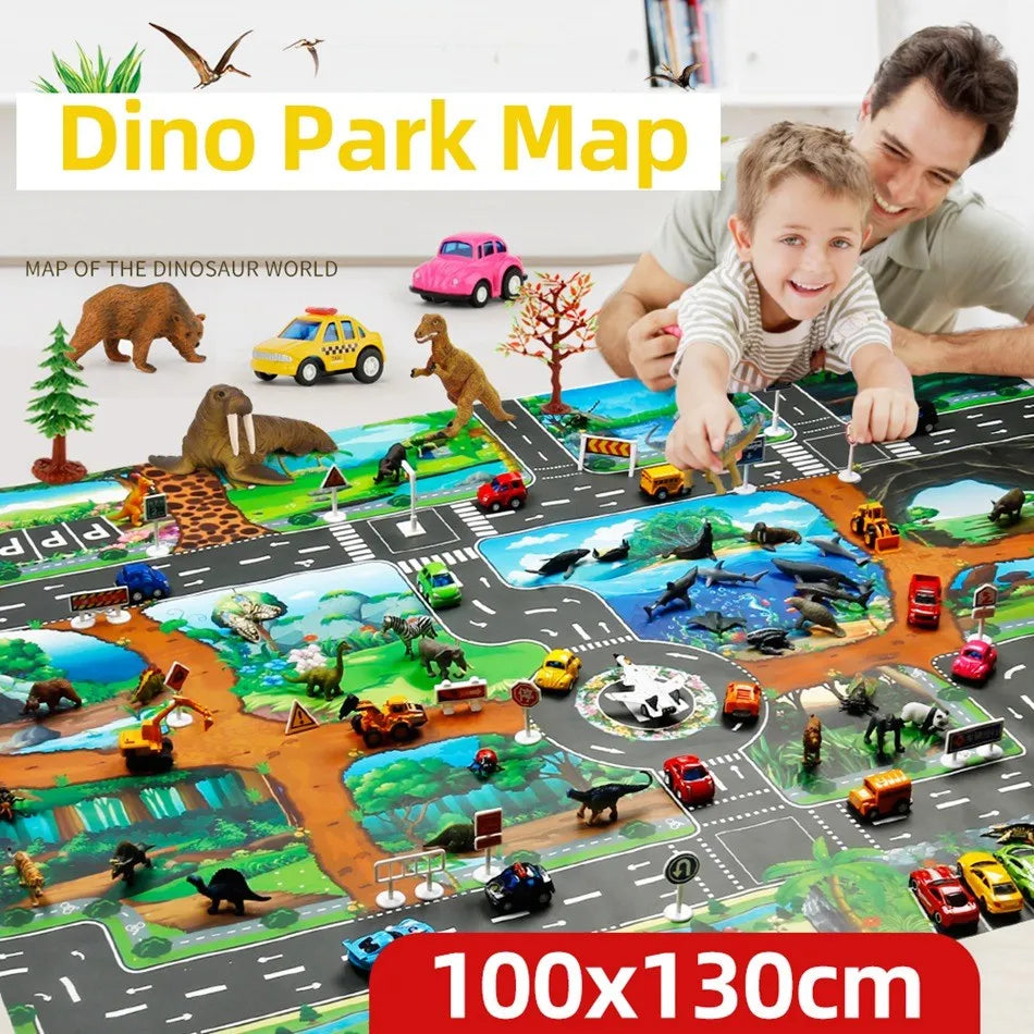 No-EN-Name-Null Kids Waterproof Foldable Rectangle Educational Developmental Multicolor Farm Animals-Dinosaurs-Life Dino Park Road Maps Crawling Plastic Play Mats/Ages: 3 Years Old + Older/Colors-Multicolor/Animals/Size: 100 x 130cm