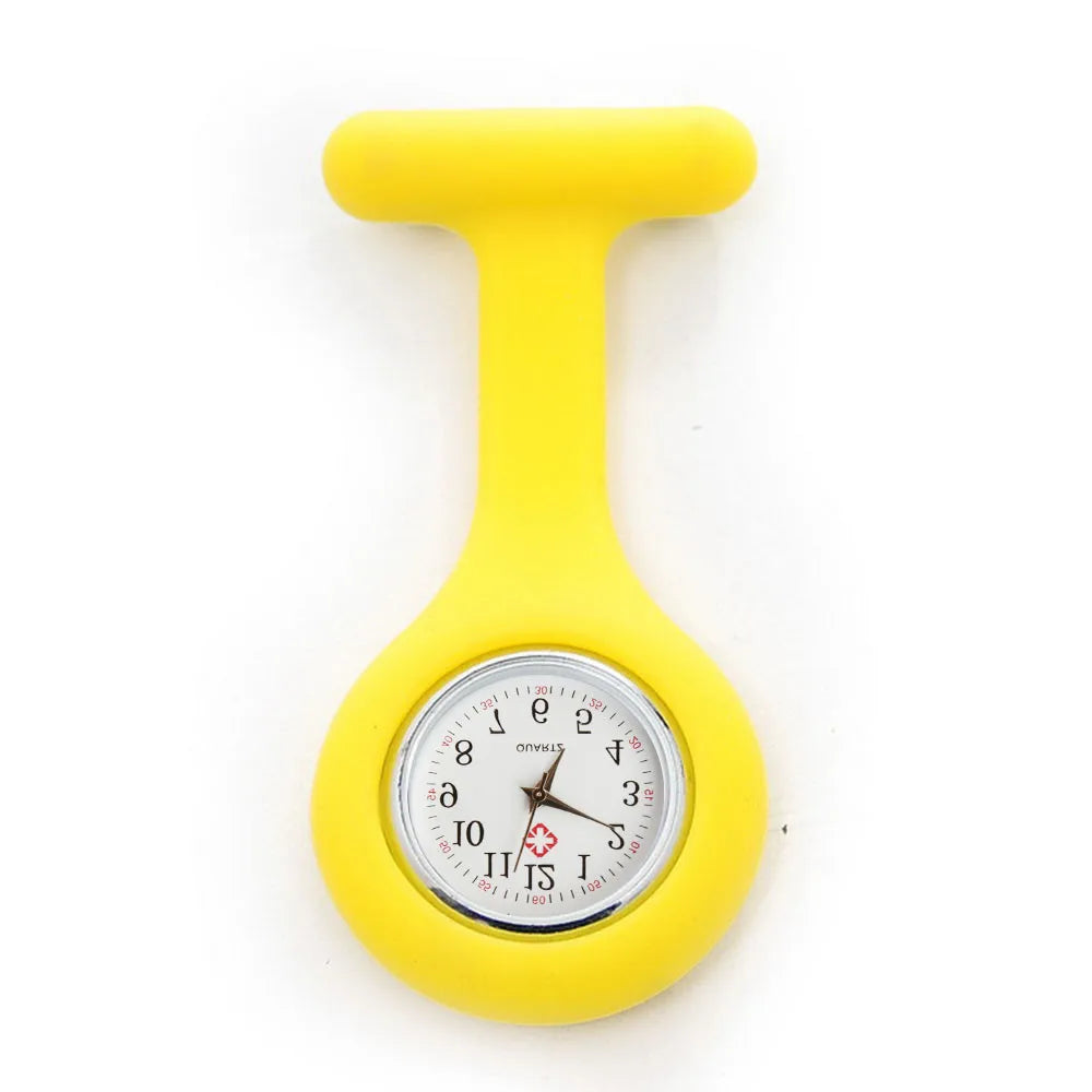 No-EN-Name-Null Adults Waterproof Quartz Small Acrylic Face Round Analog Display Yellow Silicone-Rubber Cover Metal Case Locked Pin Pocket Watches/Colors-Red/White/Yellow/Light Blue/Orange/Pink/Purple/Black/Blue/Light Green/Batteries Included