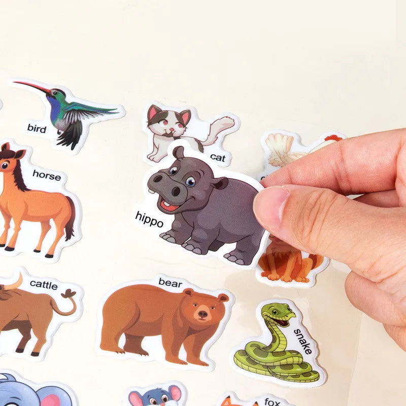 DATGO Parent-Preschool Kids Plastic-Vinyl Preschool Reusable Cartoon Copper Plate No-Tear Bubble Sticker Scene Paste Books Stickers-Sticker Machines /Ages :2 Years Old-Preschool Kids/Colors-Multicolor/Blue/Pink/Animal