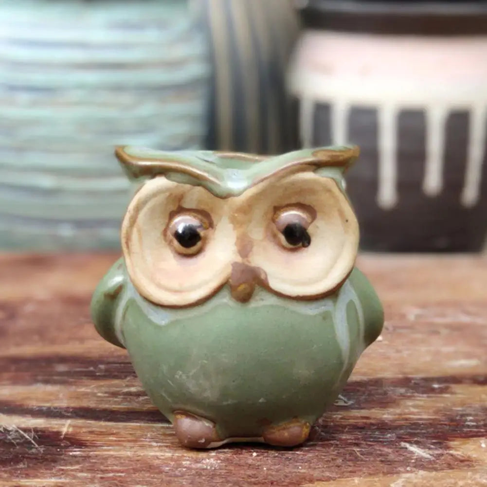 No-EN-Name-Null Modern Mini Green Ceramic Cute Owl Shaped Animal Desktop Flower Pots