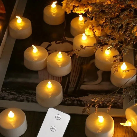 Plastic Flameless LED Electronic Small Round Flickering Flame Small Round Tea Lights Candles/CR2032 Button Batteries( Not Included)Colors-White/Yellow