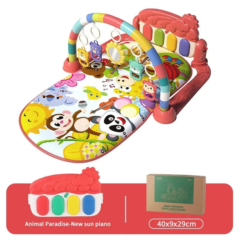 Babies-Preschooler One-Click 4 Mode Switching Rotating Piano Board Grip Training Shapes-Colors Lullaby Music Floor Play Mats/ Ages: Newborn 0-3 Years + Older/Colors-Animals/Blue/Multicolor/Geometric/Striped