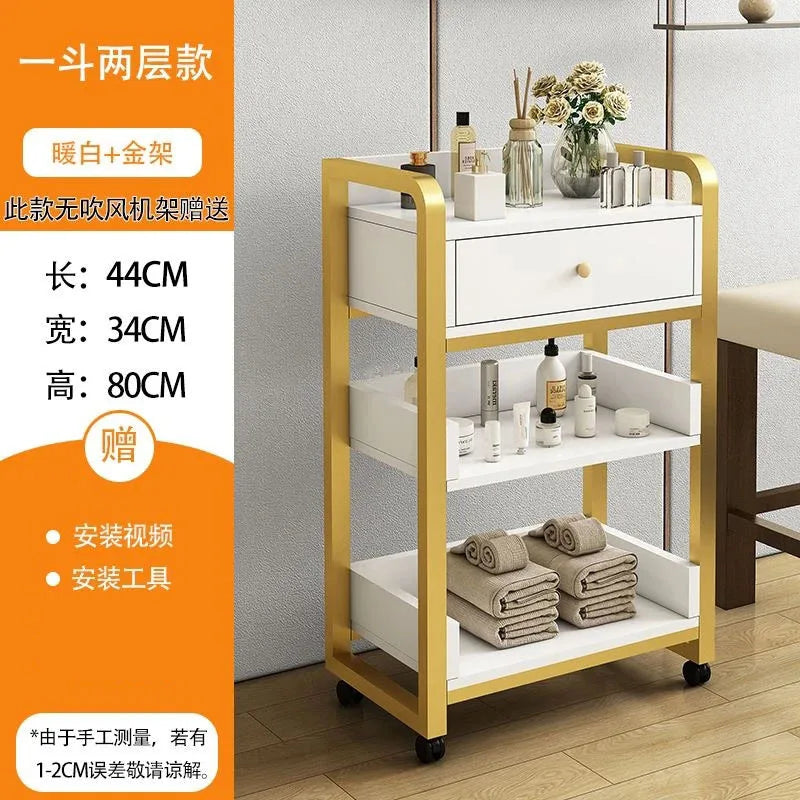 DUTRIEUX Modern White One-Storage Cabinet-Lockers Gold Iron Metal Frame Two Sliding Doors Four Black Plastic Wheel Trolley Carts/Colors-Gold/Brown/Black/White