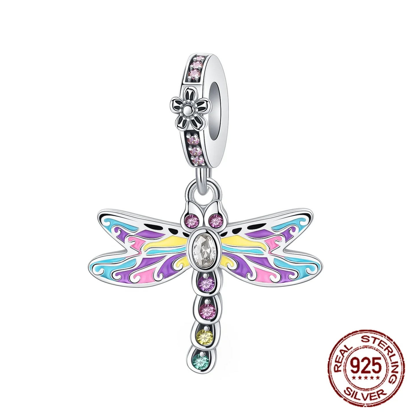 No-EN-Name-Null Women Sterling Silver Enamel Rainbow-Hot Air Balloon Design Fine Imitation Zircon Stone Glass Nuggets Beads Shaped Charms-Pendants/ Colors-Rainbow/Multicolor/Silver/Pink/Animal/Floral