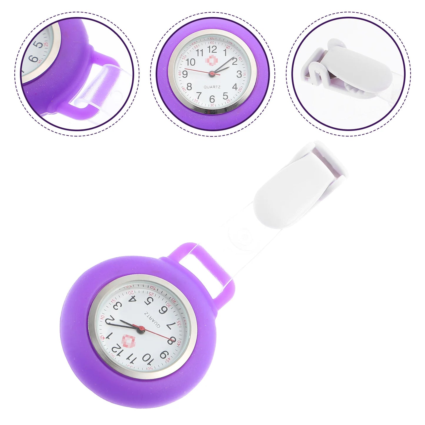 No-EN-Name-Null Adult Women Waterproof Nurses-Doctors White Face Black Numbers Purple Silicone Covered Metal Alloy Glass Face Touch Screen Digital-Analog Display Clip-On Fob Pocket Watches/Colors-Purple/White/Dark Blue