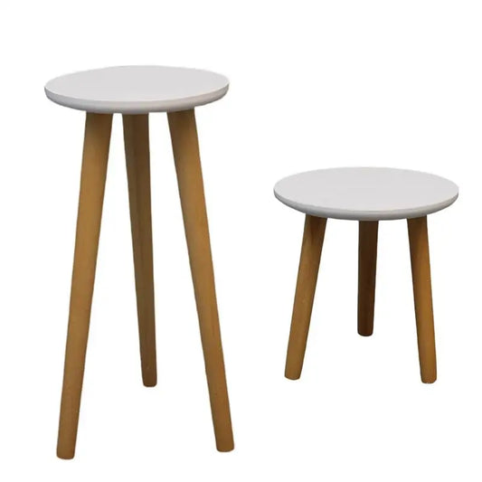 No-EN-Name-Null Indoor Modern Round Shaped Solid Oak Wood White Top 3-Brown Round Legs Tall Plant Stands /Sizes-S/M