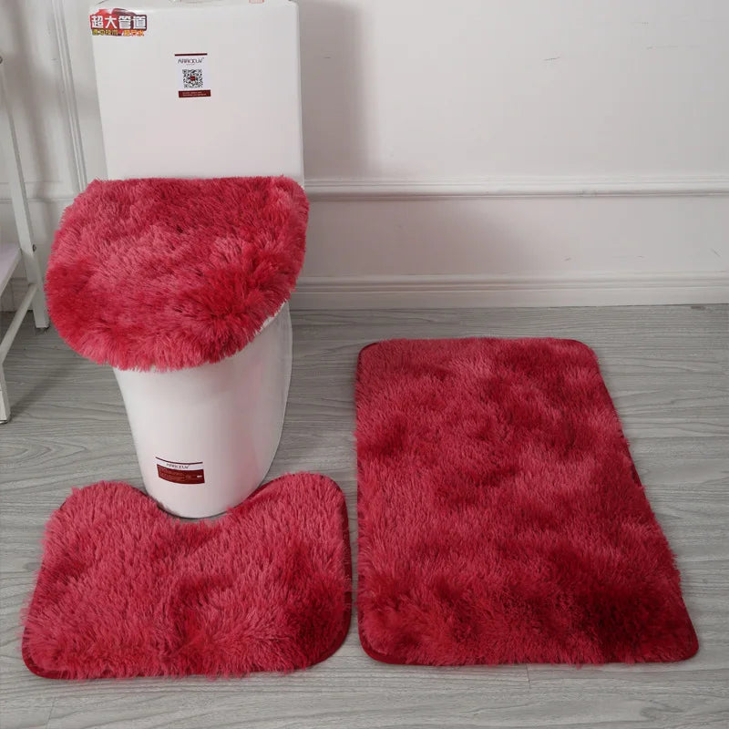 No-EN-Name-Null 3 PCS Modern Washable Gray Toilet Seat Cover-In-Front Of Toilet Mat-Rectangle Anti-Slip Bottom Acrylic Bath Mats-Rugs Sets/Colors-Pink/Gray/Red/Black/Animal