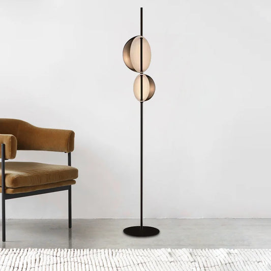 Superluna Vintage LED Painted 2 Gold Half Circle Up-Down Shade Black Iron Round Wedge Base Standing Floor Lamps-Red/Black