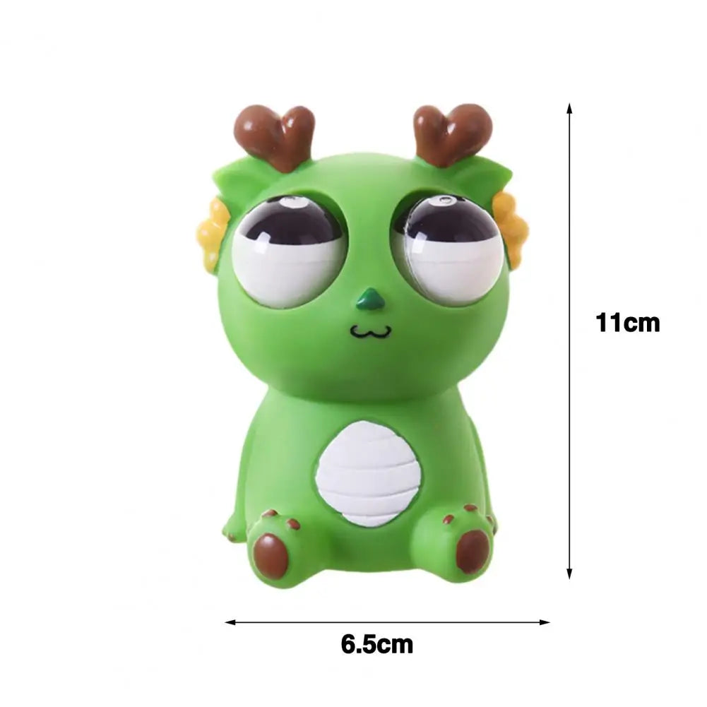 Soft Plastic Squeezable Funny Bulging Eyeball Cartoon Baby Dragon Figures Pinchable Anxiety-Stress Relief Toys/ Ages: 3-18 Years Old Adults/Multicolor/Black/Green/Blue/Red/Yellow/Dots/Animal