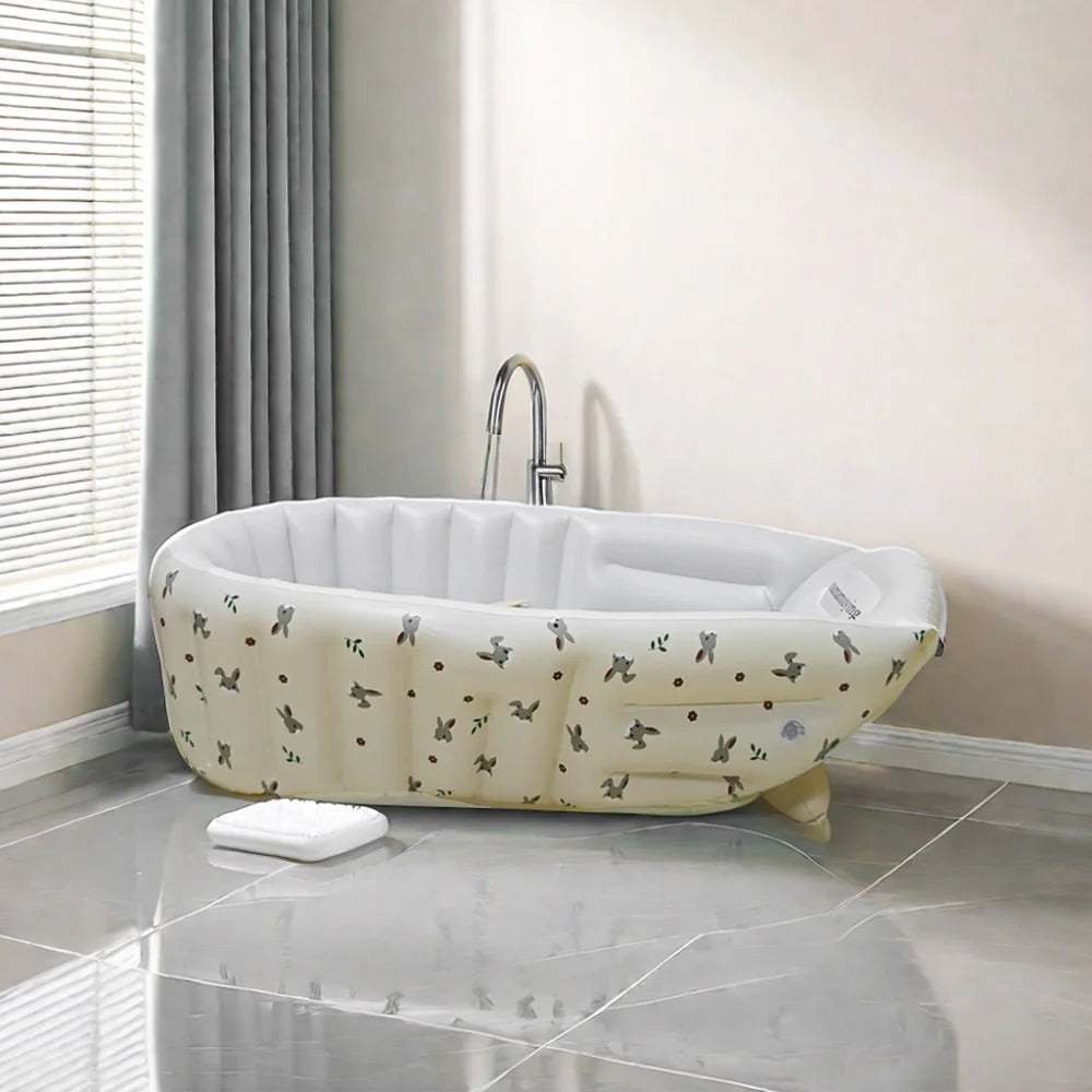 Newborn Babies-Preschooler PVC Plastic Anti-Fall Leakproof Sit-Lie Down Inflatable Bathtubs/Ages: Newborn 0-3 Years Old/Color-Beige/Yellow/Animals