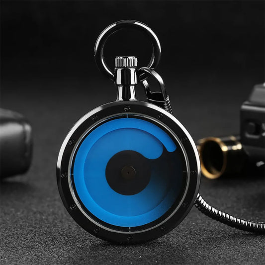 YISUYA Adults Quartz Analog Display Acrylic Face Black-Silver Stainless Steel Metal Round Shaped Case Turntable Blue Silver Casing Dial Metallic Snake Fob Chain-Pocket Watches/Multicolor Dials