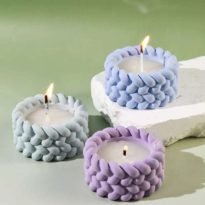 SILIKE LUFEI DIY Round Hemp Rope Shaped Candle Cup Silicone Resin Milky White Craft Molds