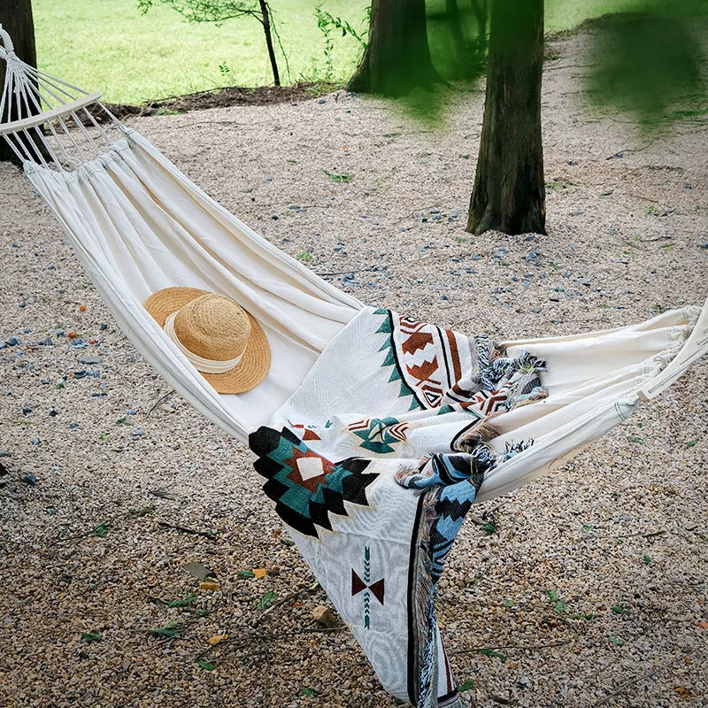 No-EN-Name-Null Outdoor Adults One Person Anti-Rollover Wood Retractors Hammocks/Colors-White/Navy Blue/Beige/Gray/Royal Blue/Striped/Dimensions: 190cm x 90cm
