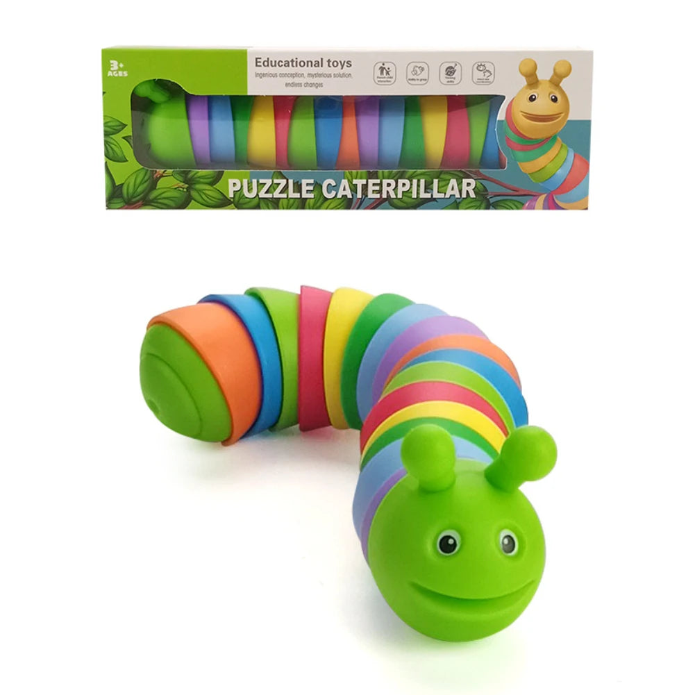 Plastic Funny  Soft Realistic Worm Puzzle Caterpillar Fidget Toys/Ages: 3-18+Years Old/Colors-Green/Blue/Yellow