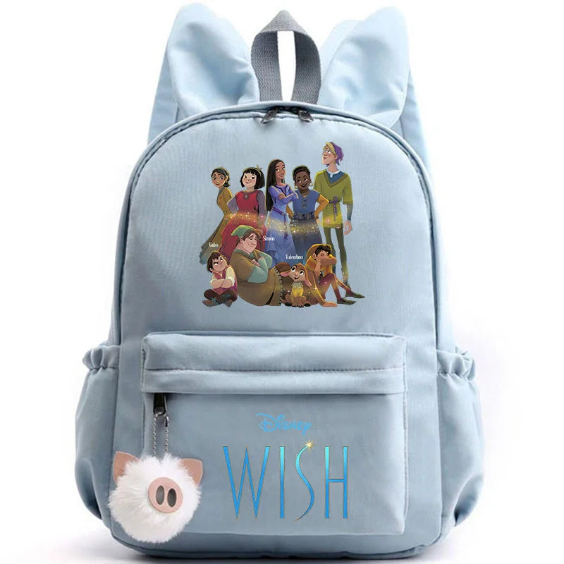 Disney Kids Cute Cartoon Wish Movie Large Waterproof Pink Nylon Fabric School Backpacks