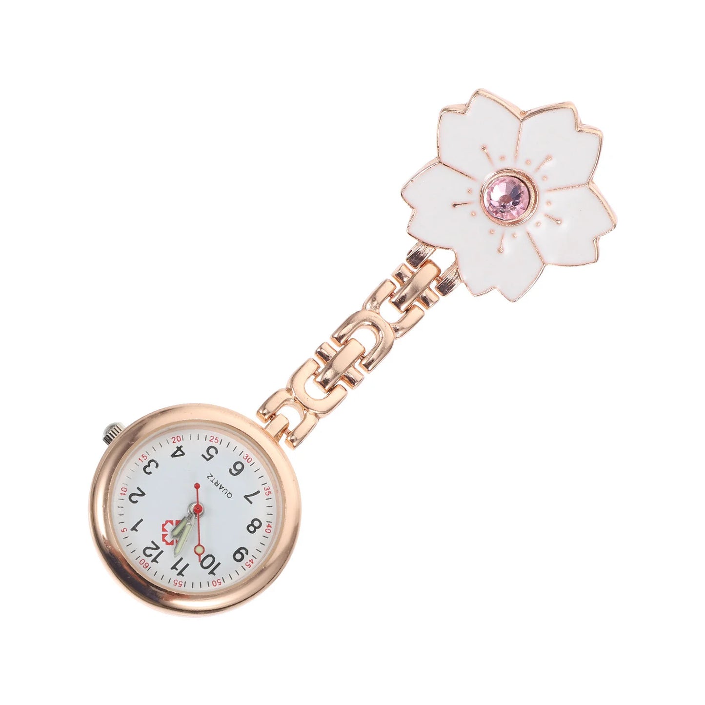No-EN-Name-Null Adults Metal Alloy Round Shaped Digital Quartz White Face Black Numbers Butterfly-Flower Floral Styles Hanging Locked Pin-On Lapel Nurses Fob Pocket Watches