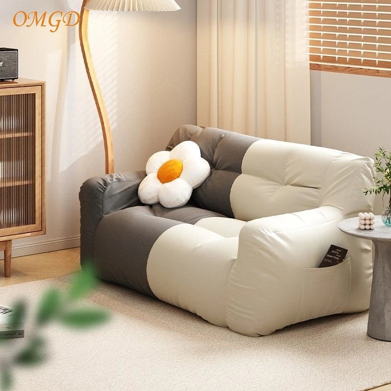 OMGD Modern Medium Firmness Wear-Resistant Removable Washable Soft Plush Thick White Upholstered Padded Breathable Polyester Cotton-Linen Fabric Cushions One Person OMGD Lazy Double Chaise Lounges Sofas/Colors-Beige/Gray/White