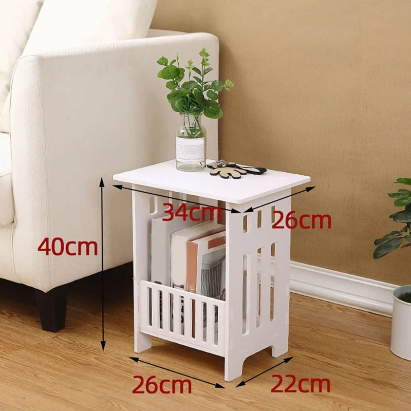 No-EN-Name-Null  Modern 2-Tier Waterproof Moisture-Proof White Mini Rectangle Shaped Wood-Plastic Bedside Nightstands/Size : 34 x 26 x 40cm/ 13.40x10.24x15.75 Inches