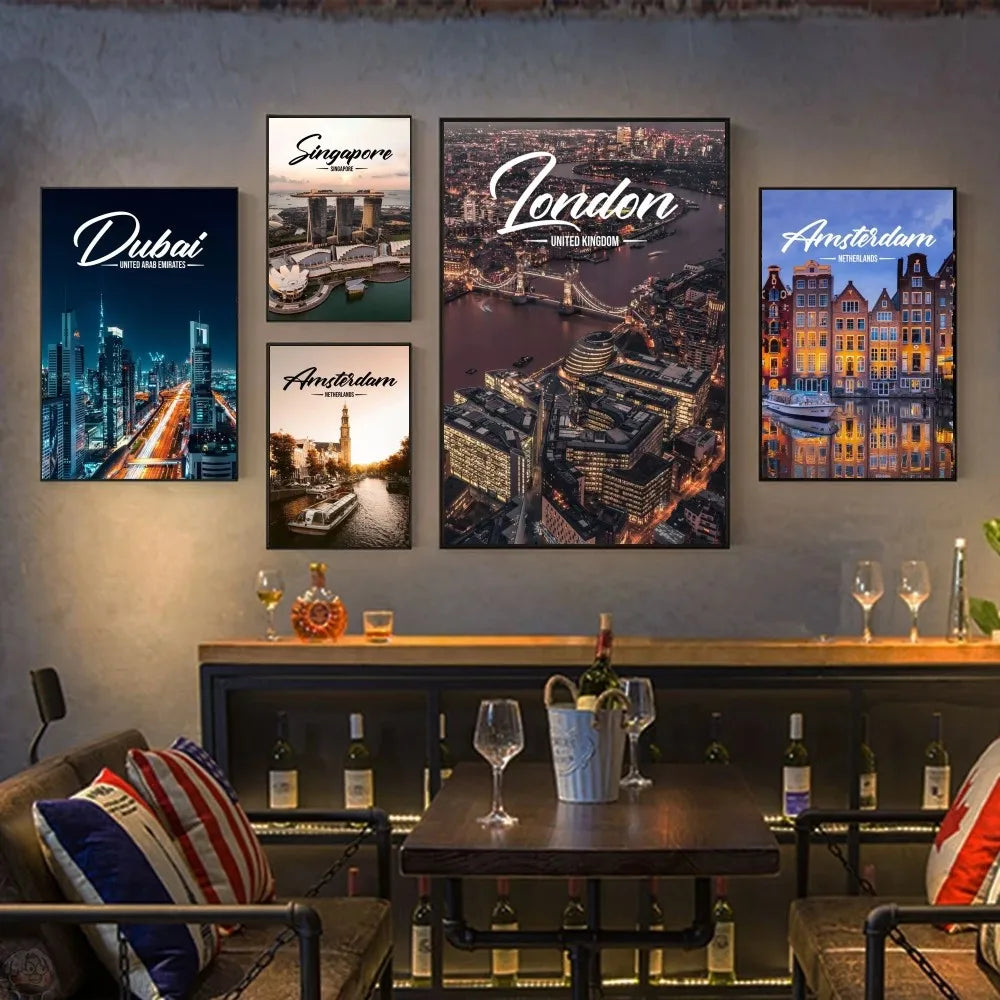 No-EN-Name-Null Modern HD Printed Unframed Different Style Customized Sizes Multicolor Famous Places Travel Cities-Kuala Lumpur-Dubai-Amsterdam-Lisbon-Wall Art Prints/Colors-Multicolor/Red/Black/Blue/Brown