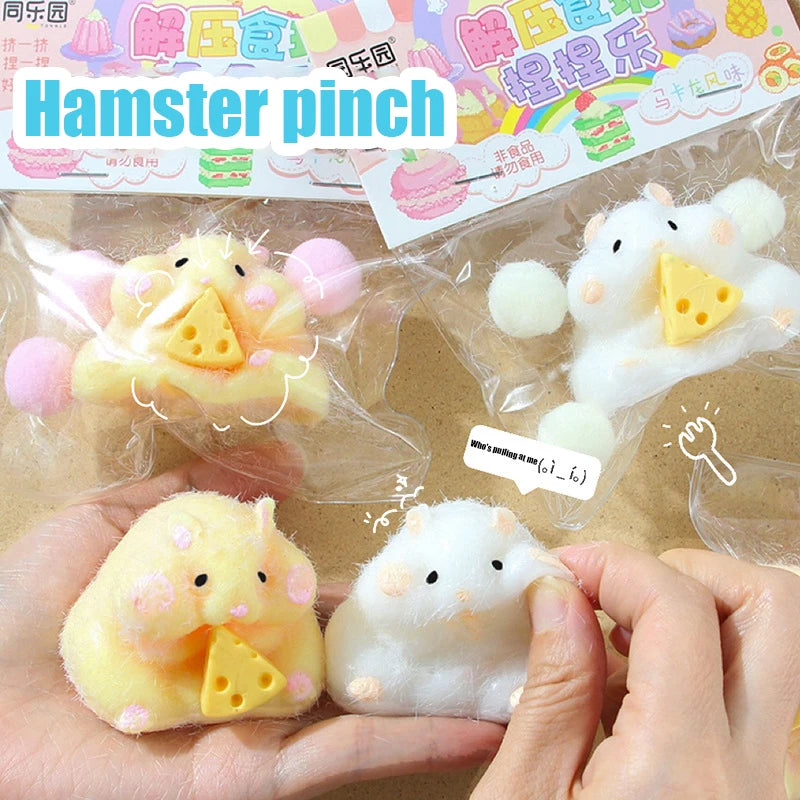KITTENBABY All Ages Soft TPR Silicone-Rubber Cute Yellow-White Hamsters-Triangle Block Of Cheese In Paws Pinchable Stress-Reliever Squeeze Executive Toys/ Ages: 6 Years Old-Adults