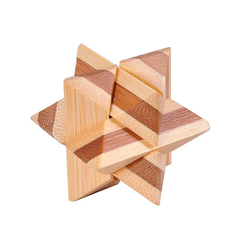 OLOEY Teens-Adults Kong Ming Lock Medium Hard Geometric Shaped 3D Disentanglement Brown-Beige Solid Bamboo Wood Brain Teaser Mechanical Puzzle Toys/Ages: 13-18 Years Old + Older/Colors-Brown/ Beige/Geometric