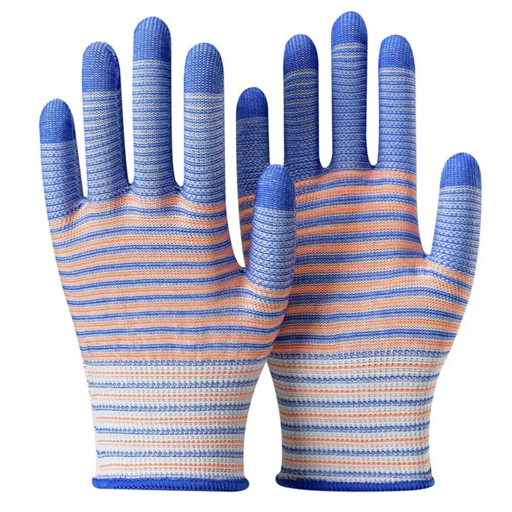 1 Pair Nylon Work Gloves Wearable Anti-Static Breathable Industrial Gloves Wear-resistant Striped Gardening