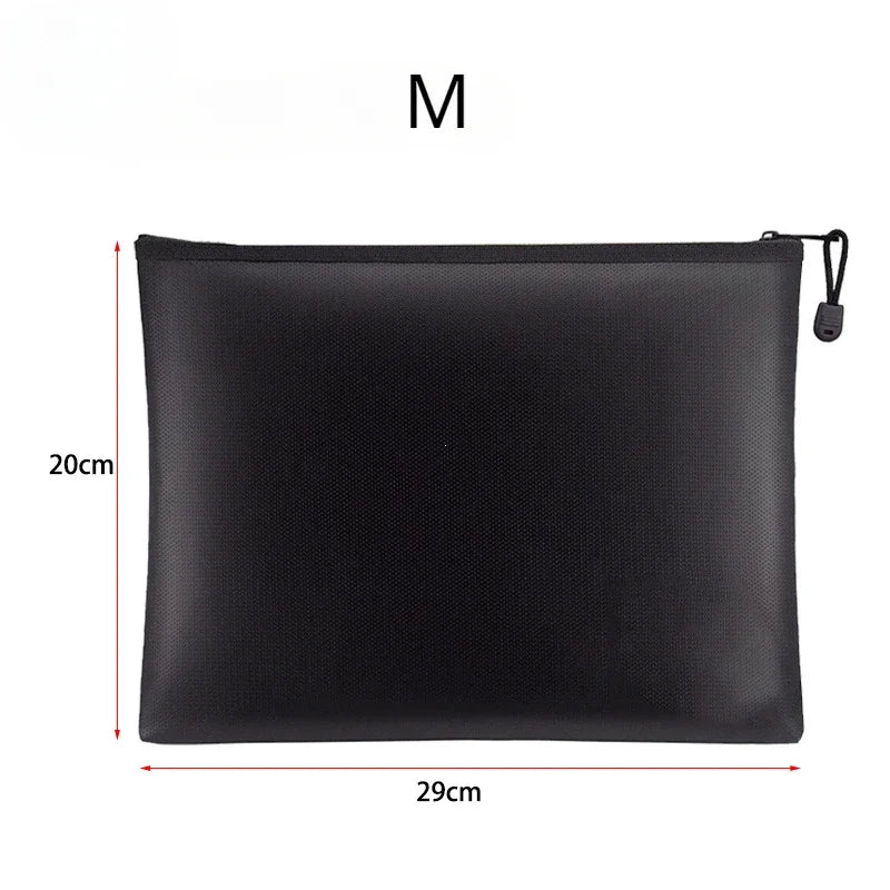 DAWNDESSLO Modern S-M-L Sizes Black Rectangle Shaped Waterproof Silicone Fiberglass Fireproof Metal Zipper Document Envelope-File Folders Clutch Briefcases/ S-13.5 x 20cm/ M-20 x 29cm/L-24 x 34cm