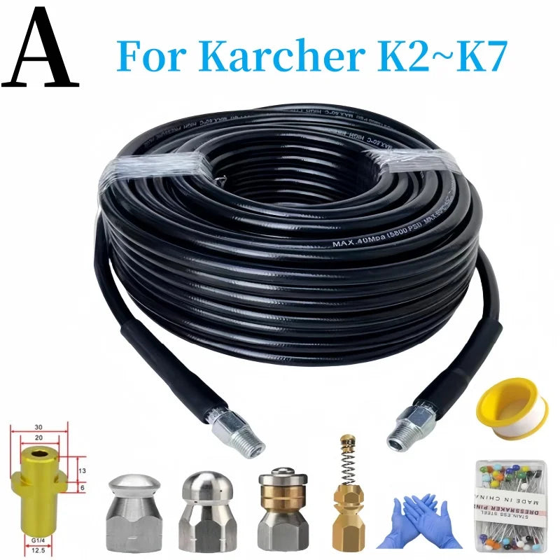 DUTRIEUX Outdoor Black High-Pressure Cleaning Non-Twisting Detachable Brass-Aluminum Alloy Connectors White Plastic Silver Stainless Steel Nozzles Sewer Drainage Cleaning Air Pneumatic Hoses