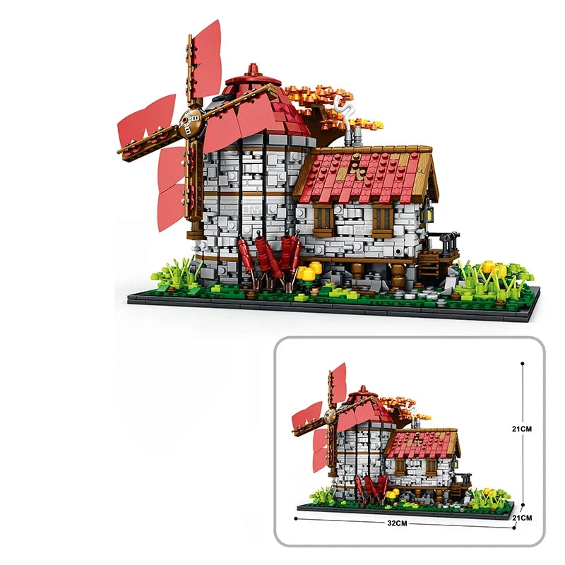 AMAZINGBLOKS Kids 2,296 PCS Plastic Windmill Tree House Mill Street View Building Blocks Medieval European Town Assembly Bricks Puzzle Model Construction Set Toys/Colors-Red/Multicolor/Ages: 6-18 + Years Older