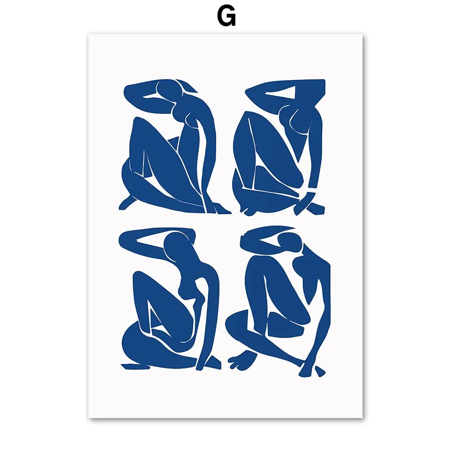 No-EN-Name-Null Modern Waterproof Ink Unframed Rectangle Canvas Blue-White Henri Matisse Bauhaus Picasso Floral Coral Leaves Art Prints/Many Sizes/Colors-Blue/White/Geometric/Multicolor/Floral