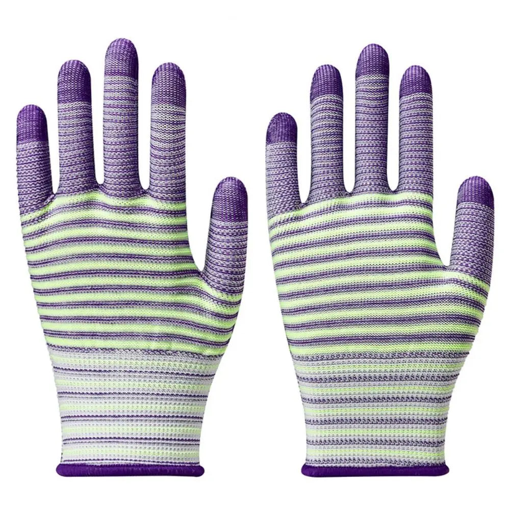 1 Pair Nylon Work Gloves Wearable Anti-Static Breathable Industrial Gloves Wear-resistant Striped Gardening