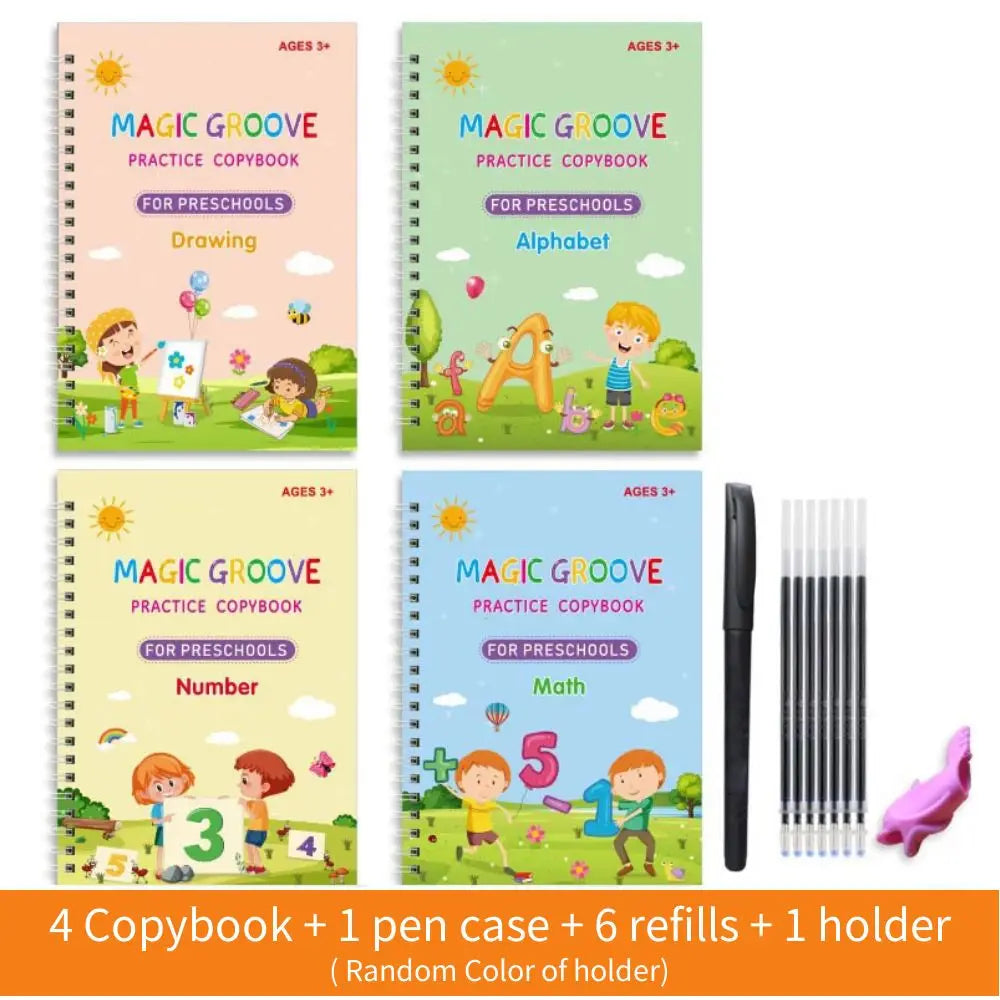 No-EN-Name-Null Kids 4 PCS English Groove Magic Practice Writing Letters-Numbers White Thick Cardboard Multicolor Paperback Copybooks Reading Toys /Ages: 1-14  Years Old-Older /Pens/Pen Grip