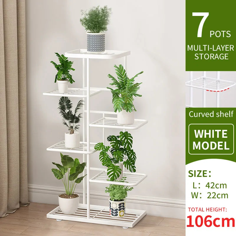 MTSHINING Wood 8 Tier Multi-Layered Shelves Iron Metal Plant Stands/Colors-Black/White,/Brown