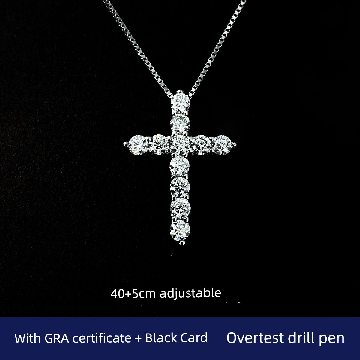 ZHENAI Adult Unisex Fine Imitation Sterling Silver-Plated Geometric Inlaid Clear White Shiny Moissanite Full Diamond-Like Gemstones Cross Pendant Box Chain Necklaces