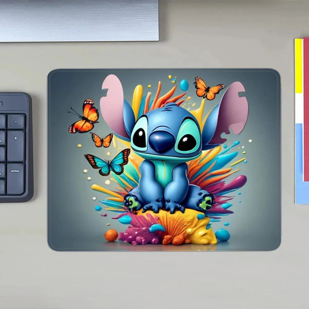 MINISO HD Printed Non-Toxic Small Blue-Multicolor Rectangle Thermal Transfer Anime Cartoon Stitch-Lilo In Space-Planets-Stars Themes Soft Non-Slip Natural Rubber Bottom Sealing Edges Computer Gaming Mouse Pads
