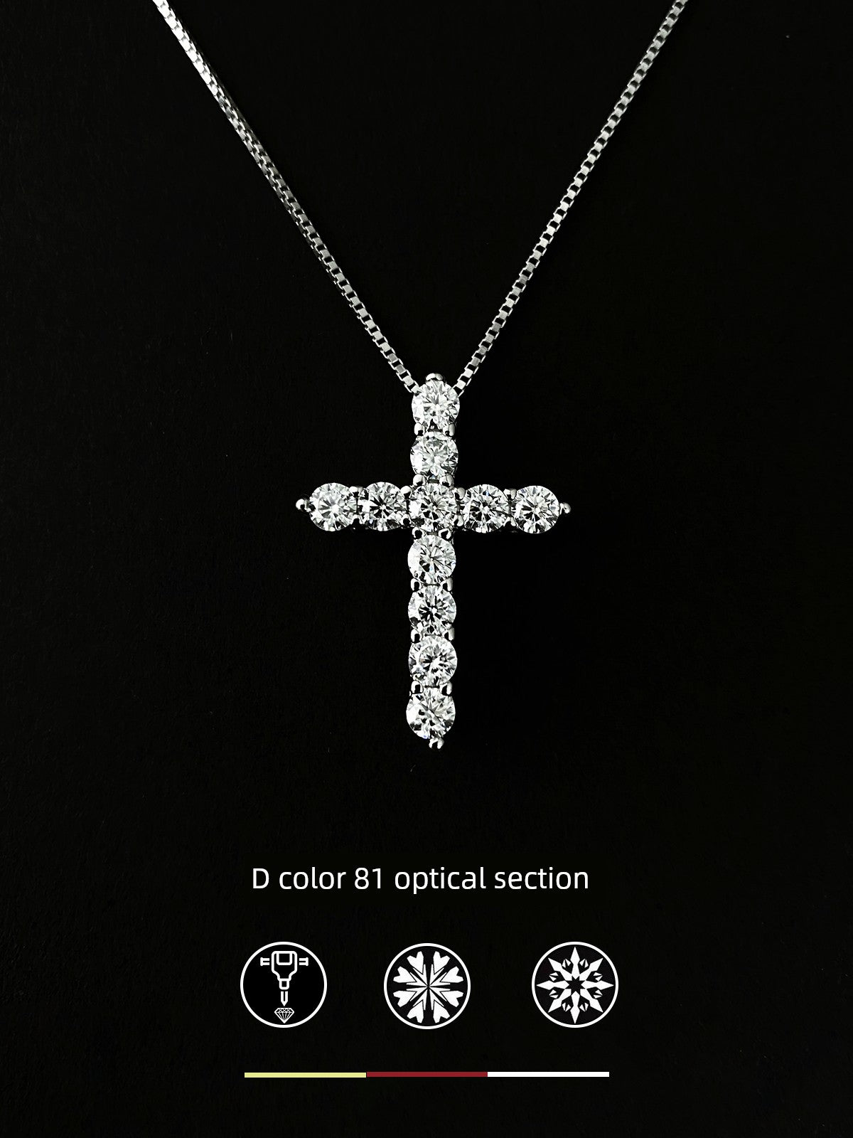 ZHENAI Adult Unisex Fine Imitation Sterling Silver-Plated Geometric Inlaid Clear White Shiny Moissanite Full Diamond-Like Gemstones Cross Pendant Box Chain Necklaces