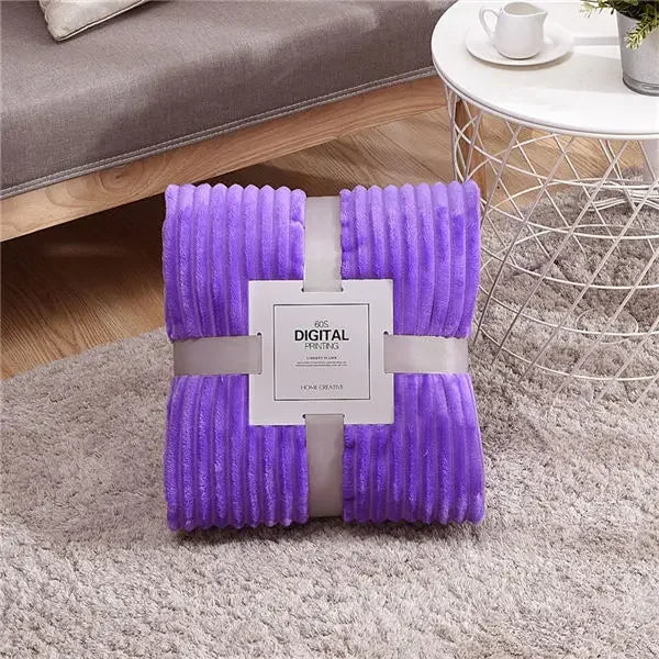 Solid Colored Striped Pattern Soft Warm Coral Fleece Polyester Flannel Blankets/Colors-Light Gray/Dark Gray/Dark Blue/Sky Blue/ Purple/ Yellow/Coffee/Pink/Khaki/Ivory/Machine Washable