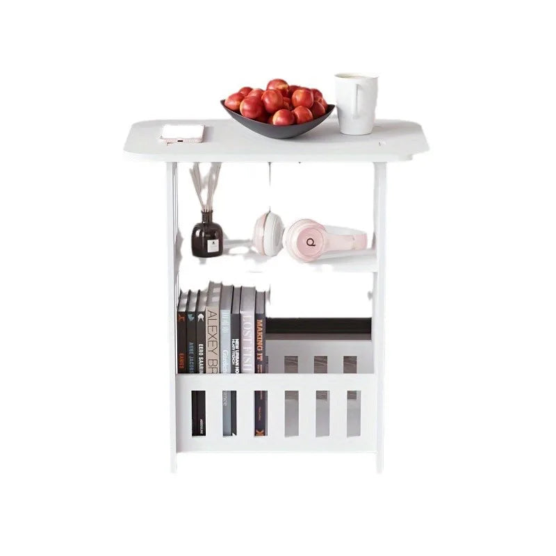 No-EN-Name-Null Modern Nordic White Wood Rectangle Top Two Shelves Accent End Tables
