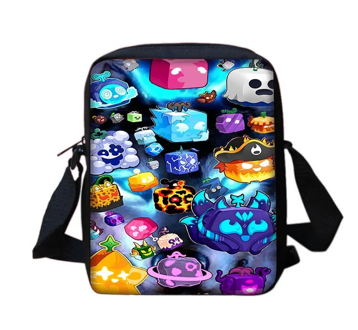 TOPTOY Kids Large Waterproof Multicolor Nylon Fabric Cartoon Smiling Fruit Critters Double Zippers Polyester Lining Shoulder Straps-Handle School Backpacks Sets/Pencil Bags/External Pockets/Colors-Multicolor/Black/Purple