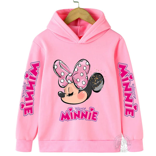MINISO Kids Long-Sleeved Pullover Disney's Minnie Mouse Soft Polyester Fabric No Neck Pullcords Universal Winter Hoodies/Colors-Pink/Red/Blue/Black/Gray/Yellow/White/Multicolor/Ages: 3-14 Years Old/Kids Sizes: 100/110/120/130/140/150/160