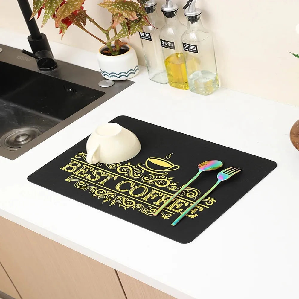 VIKAMA Anti-Slip Waterproof Kitchen Geometric Dish Drainage Mat
