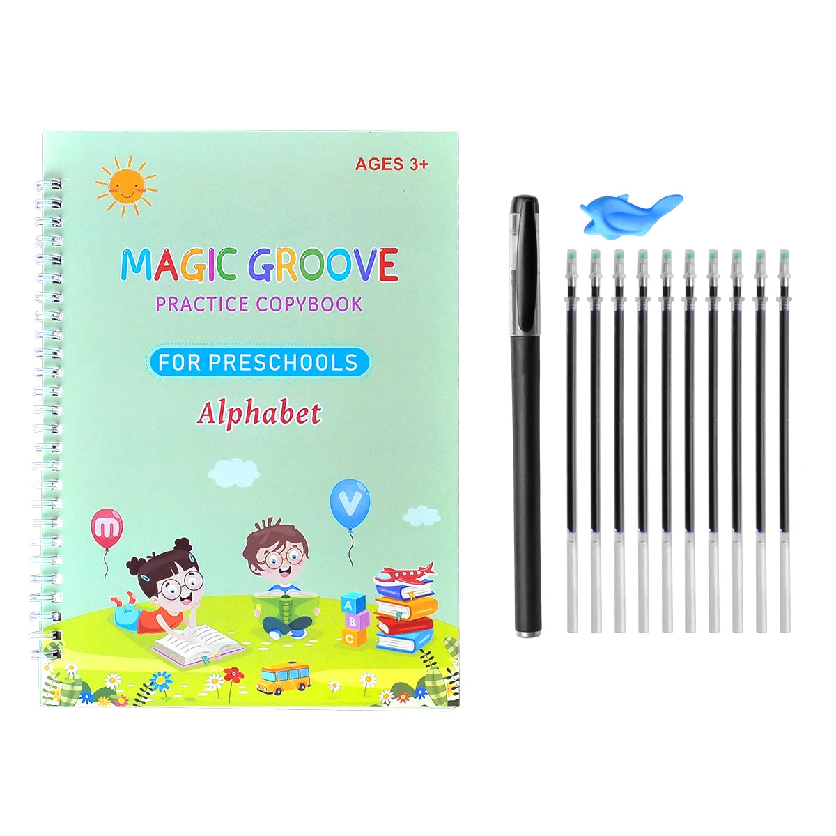 No-EN-Name-Null Kids 4 PCS Multicolor Plastic Reusable Magic Grove Practice Copybook For Preschoolers-Math-Drawing-Alphabet-Numbers Educational Reading Toys/Colors-Multicolor/Blue/Green/Pink