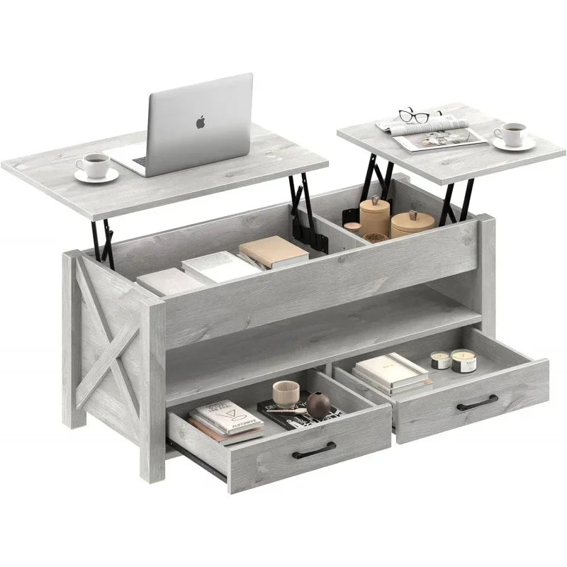 No-EN-Name-Null SEVEN TABLE Black Rectangle Lift Up Tops Hidden Compartment Two Storage Drawers Coffee Tables/ Colors-Black/Rustic Brown/Gray/Espresso